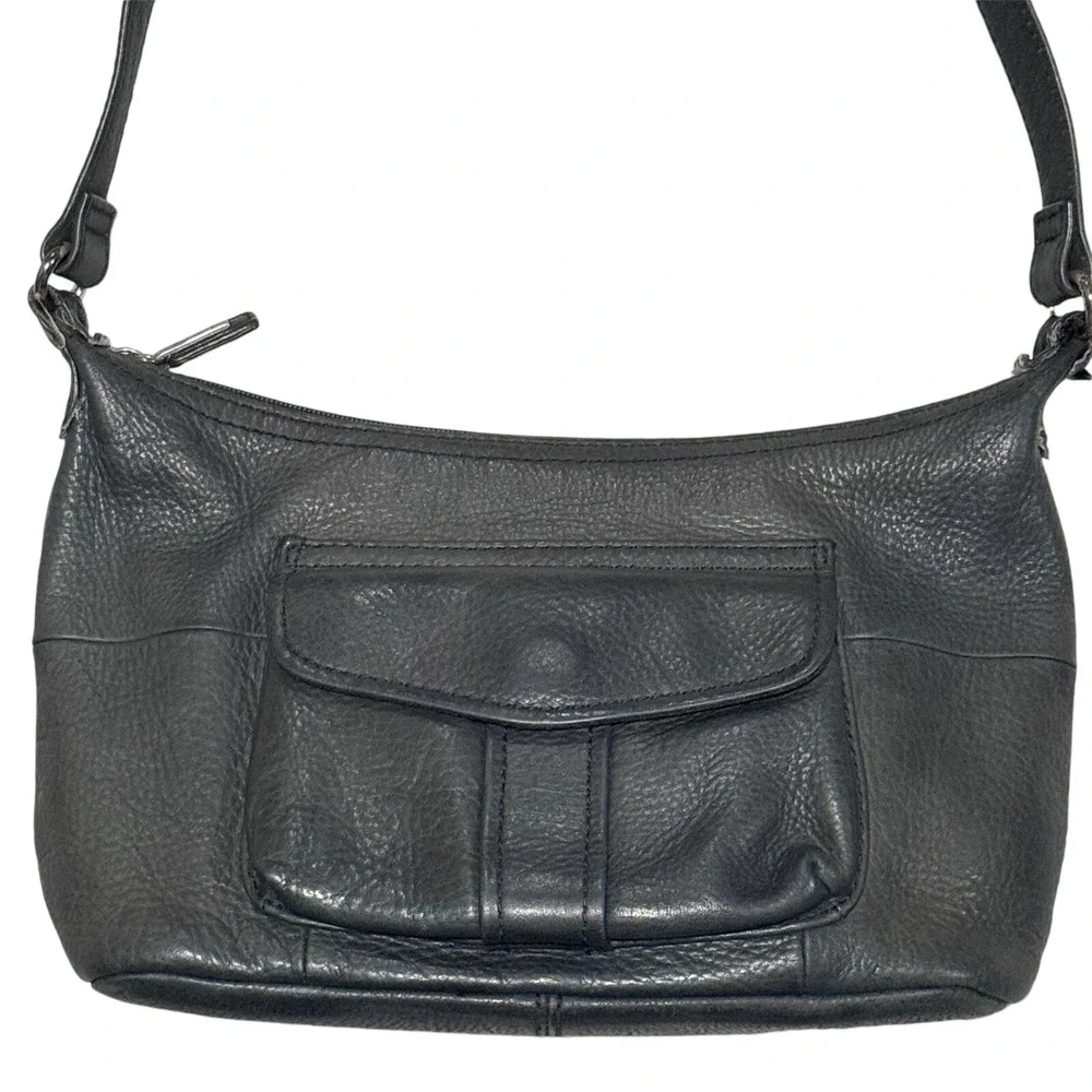 Vintage Fossil 1954 Black Supple Pebbled Leather Shoulder Bag 75082‎
